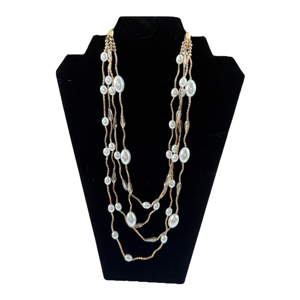 C1946 Necklace Women Gold Tone Multi‎ Strand Pearl Bead Layered Boho Fairy